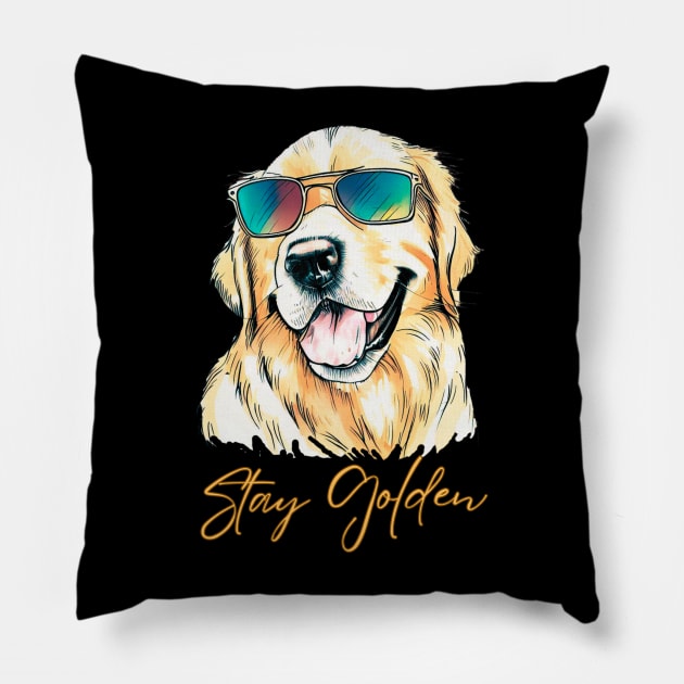 Stay Golden - Golden Retriever in Sunglasses Pillow by ZogDog Pro