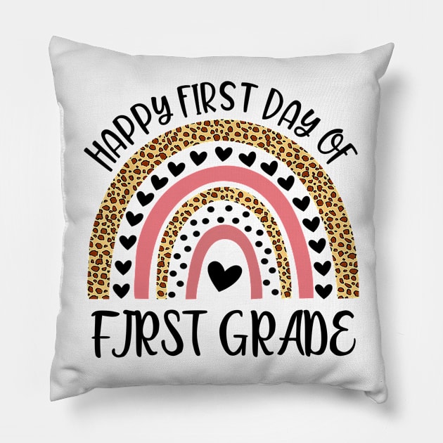 Back To School Rainbow Happy First Day Of First Grade Pillow by Tagliarini Kristi