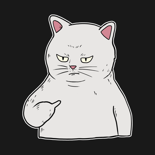 Grumpy white Cat Holding Middle Finger by Mesyo