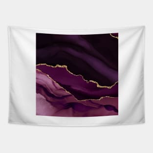 Watercolor Agate in Burgundy and Dusty Rose Faux Gold Glitter Veins Tapestry