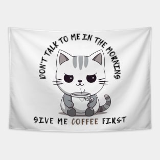 Caffeine & Cuddles - Cozy Cat with Coffee Cup Design Tapestry
