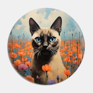 Retro Vintage Siamese Cat Art | Feline Garden Delight Pin