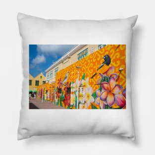 Colorful Mural in Punda Willemstad Curacao Pillow