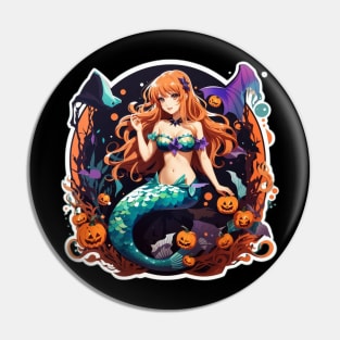 Cute Halloween Mermaid with Pumpkins Pin