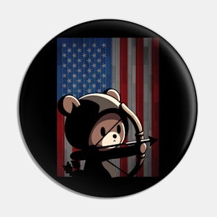 Cute Bear USA Flag Archery Pin