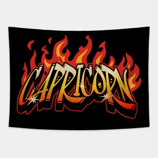 Capricorn Zodiac Retro Flames Birthday Tapestry