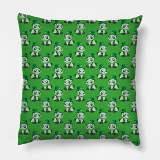 St. Patrick's Day Panda Green Pattern Pillow