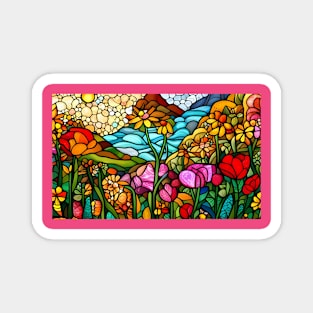 Stained Glass Colorful Flowers Magnet