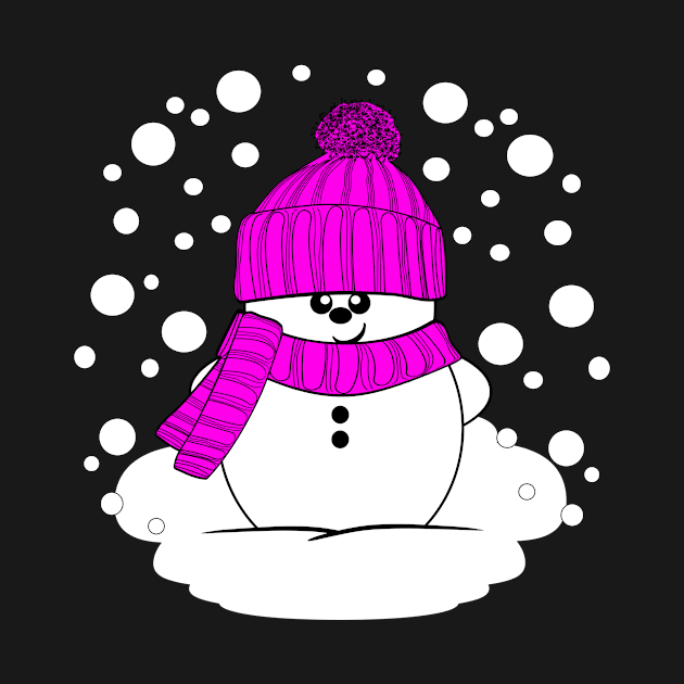 Cheeky Christmas Snowman with Pink Hat and Scarf by Krimbles