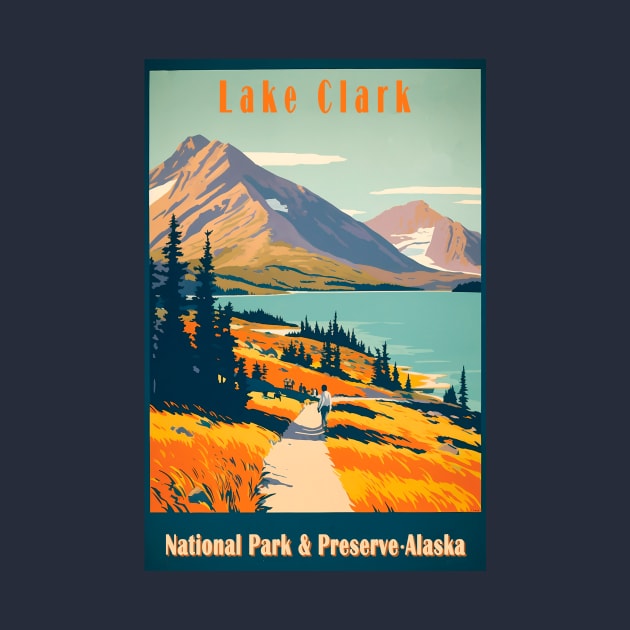 Lake Clark National Park Vintage Travel Poster by GreenMary Design