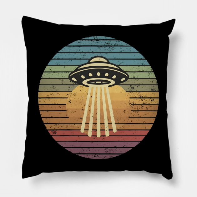 Retro vintage UFO Pillow by Spaceboyishere