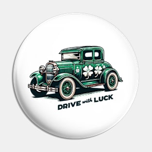 Emerald Ride: Vintage Luck on Wheels Pin