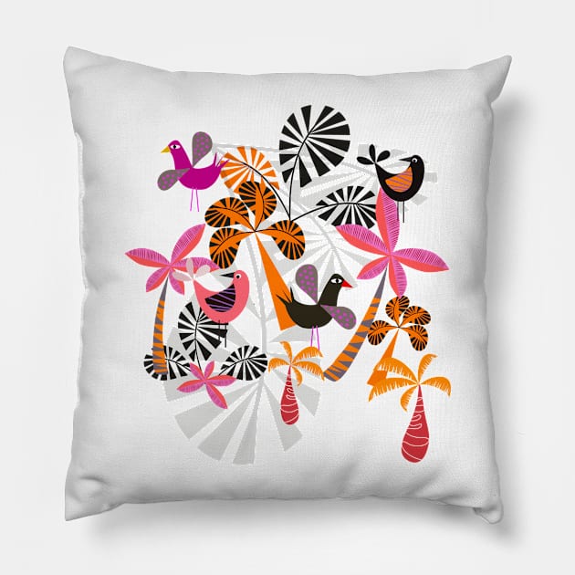 Exotic birds and trees Pillow by Mirimodesign