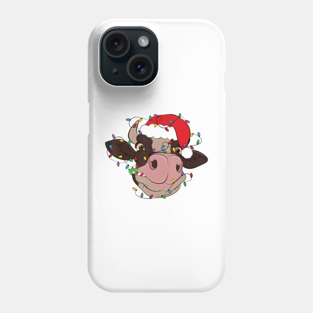 Cow Reindeer Hat Santa Christmas Lights Cow Christmas Phone Case by Mitsue Kersting