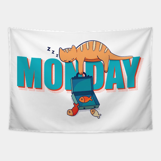 Funny Cat Lazy Monday Tapestry by mai jimenez