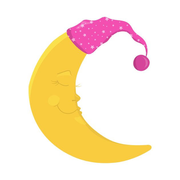 Sleeping Moon, Cute Moon, Yellow Moon, Nightcap by Jelena Dunčević