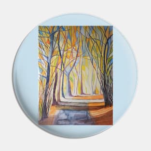 Abstract autumnal woodland watercolour scene Pin