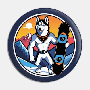 Strong Husky Snowboarder Pin