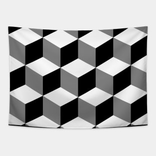 Cubes Black White Gray Tapestry