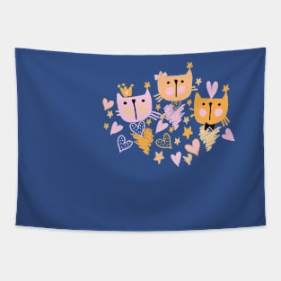 Cute Character Doodle Cats Tapestry