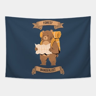 Forest Wanderlust - Hiking Bear Tapestry