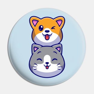 Cute Dog And Cute Cat Head Cartoon Pin