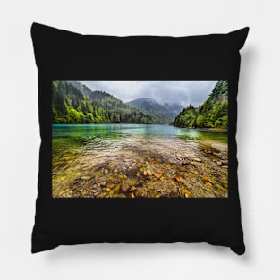 Lake in mountains, in a rainy day Pillow