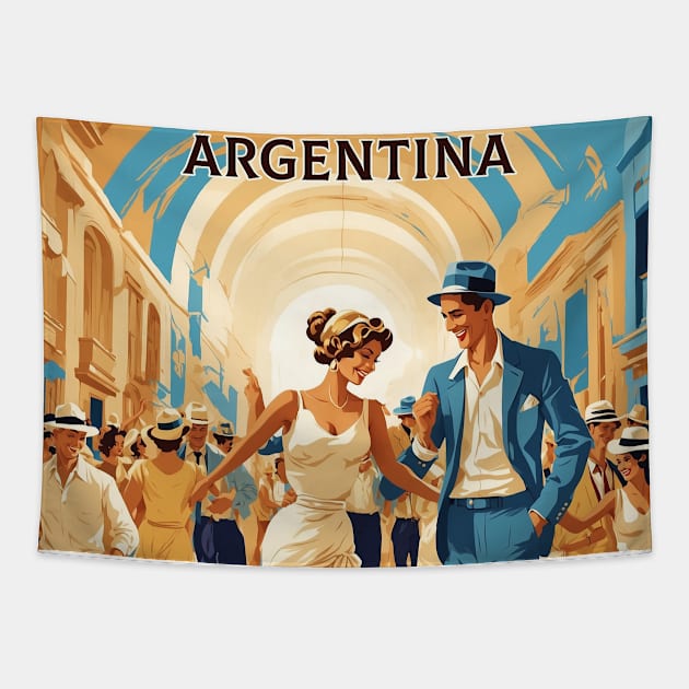 Street Tango Dancing Argentina Vintage Tourism Poster Tapestry by TravelersGems