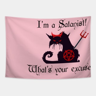 I'm a Satanist! What's your excuse? Cute Cat with Devil Horns Tapestry