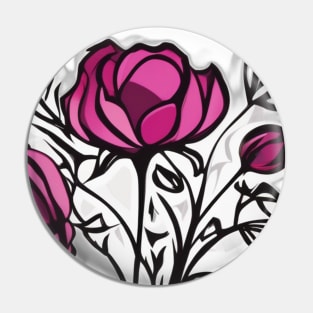 Elegant Pink Roses on Black - Floral Artwork No. 935 Pin