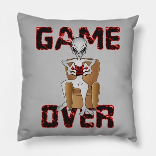 gray alien lover of video games. Game over. Pillow