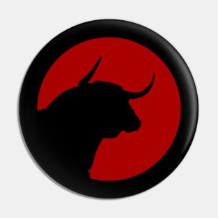 Bull silhouette red sun disc badge or logo Pin