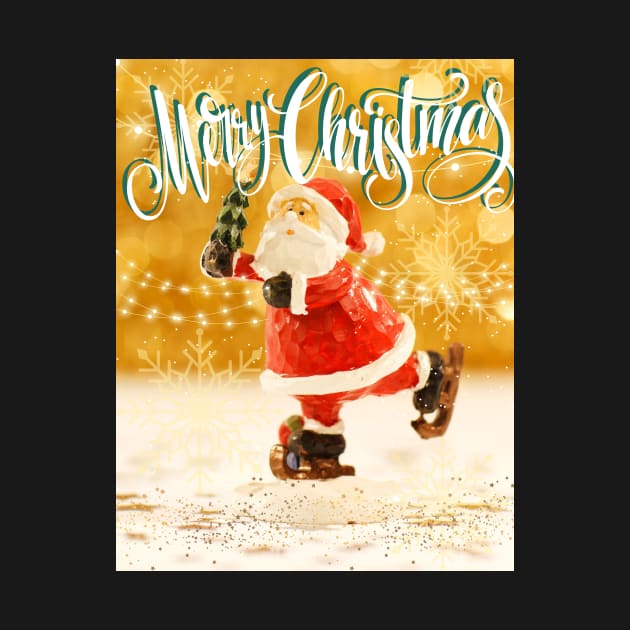 Merry Xmas Funny Skating Santa Photograpic Festive Print by FineArtMaster