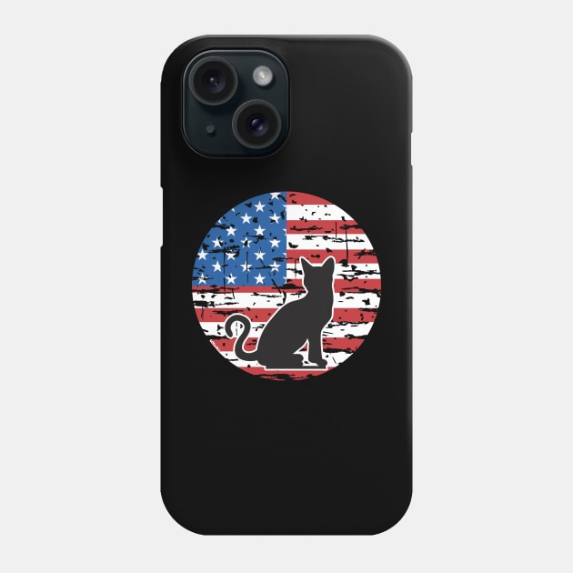 BLACK CAT AMERICAN FELINE USA FLAG 4th of July Design Phone Case by ejsulu