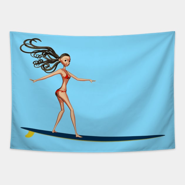 Surfing Girl Tapestry by AKdesign