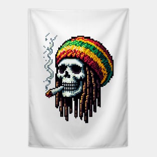 Rastafarian pixel skull Tapestry