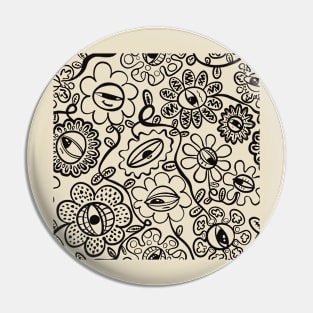 Graphic Eye Flower Pattern Black Ink Linework Pin