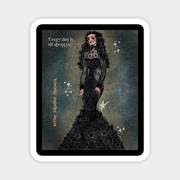 Wednesday Addams in a ball gown (design available without background) Magnet by The Mindful Maestra