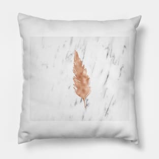 Rose gold feather on marble Pillow