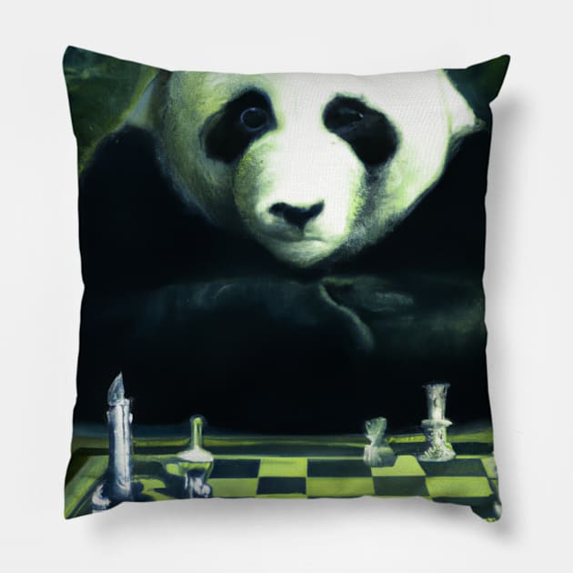 Panda Plays Chess Pillow by maxcode