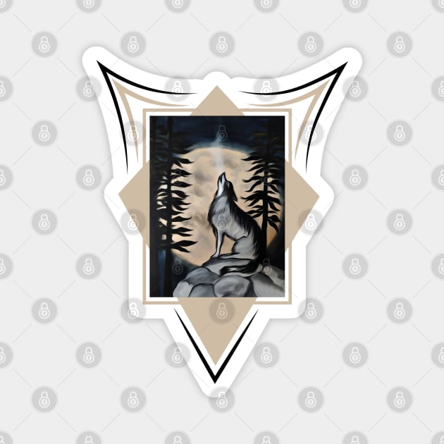 Wolf on the hill night wanderer Magnet by Teija.I.Art&Design