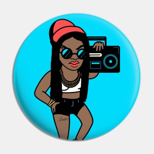 Cool Old School Fly Girl with Boombox Pin