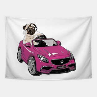 Pug Racer - Pug Driving Car Tapestry