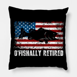 Funny O'Fishally Retired Fishing USA Flag Pillow