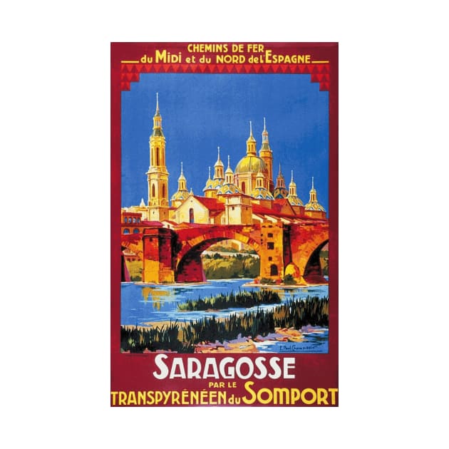 Saragosse (Zaragoza) Spain - Vintage French Railroad Travel Poster by Naves