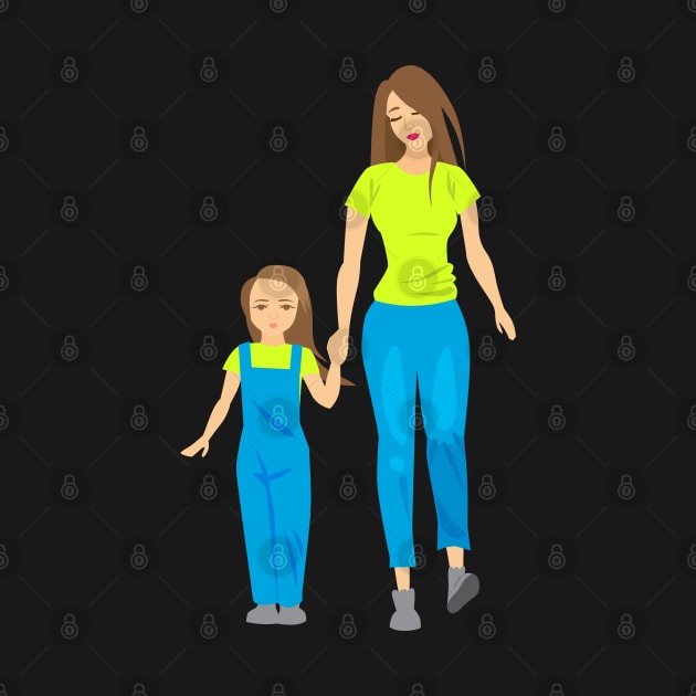 Mom holding kids hand by holidaystore