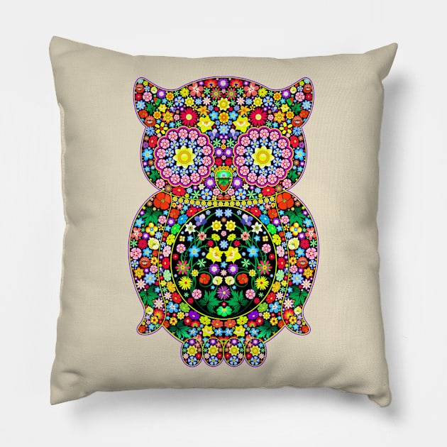 Owl Zentang Floral Boho Style Pillow by BluedarkArt