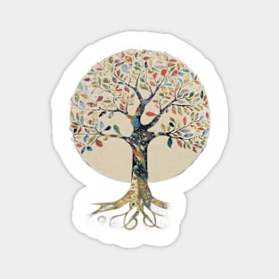 Stylized Tree with a Circular Canopy  Filled with Multicolored Leaves Magnet