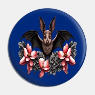 Virginia Big-Eared Bat Surrounded By A Wreath Of Dogwood Tattoo Style Art Pin