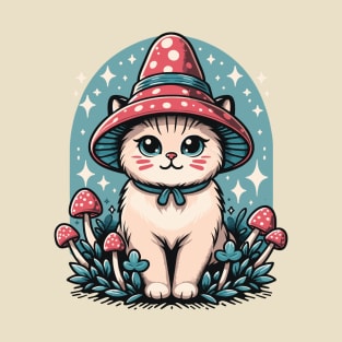 Enchanting Cat & Mushroom Forestcore Delight T-Shirt